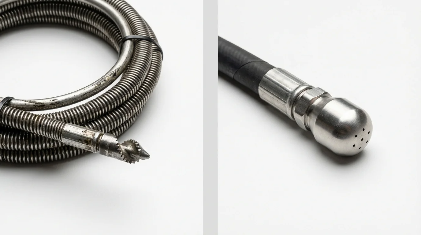 Drain snake cable and hydro jetting nozzle used for drain cleaning in Maybrook, NY