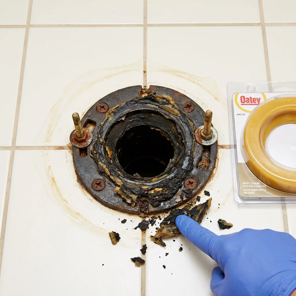 Failed wax ring showing water seepage at the base of a toilet in a Maybrook, NY home