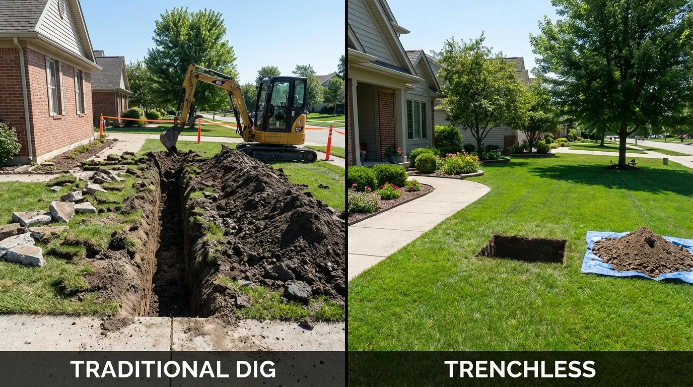 Trenchless sewer repair with minimal yard damage versus traditional excavation in Maybrook, NY